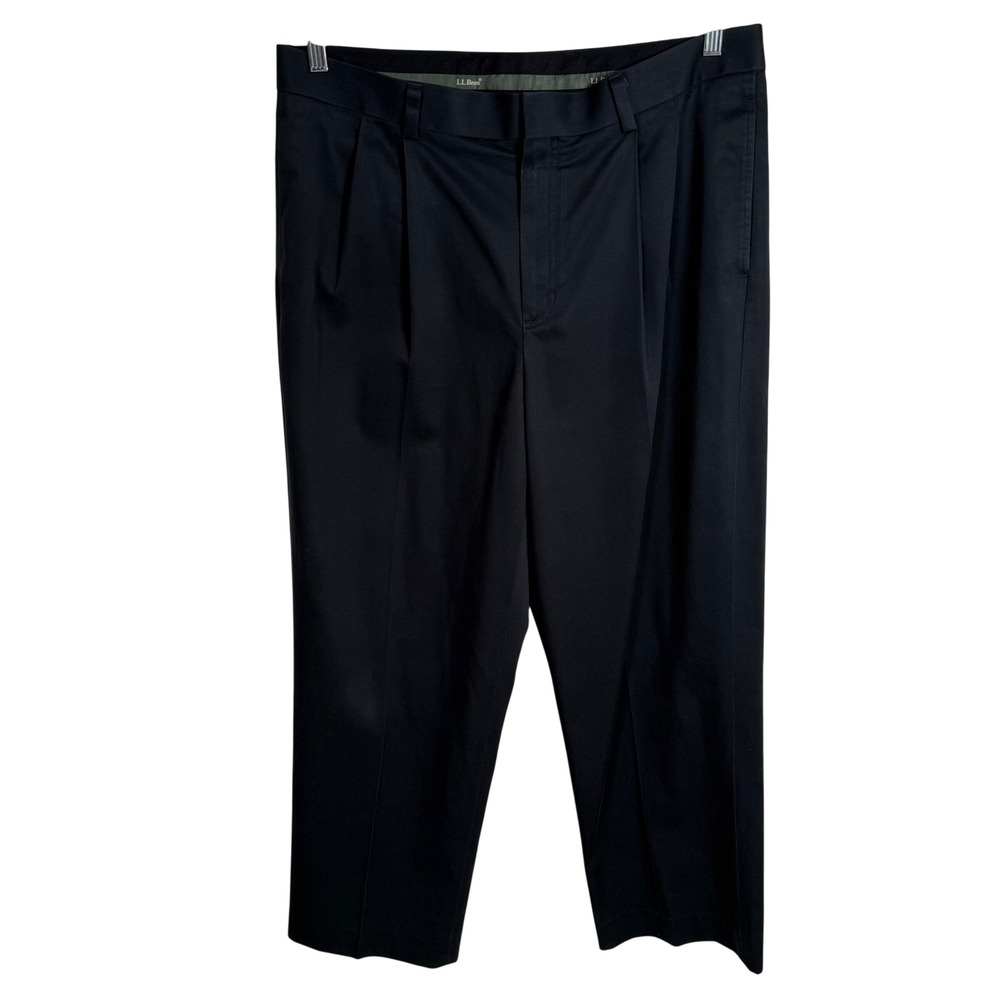 LL Bean Mens 36x28 Natural Fit Pleated Cotton Trousers Navy Blue 262554